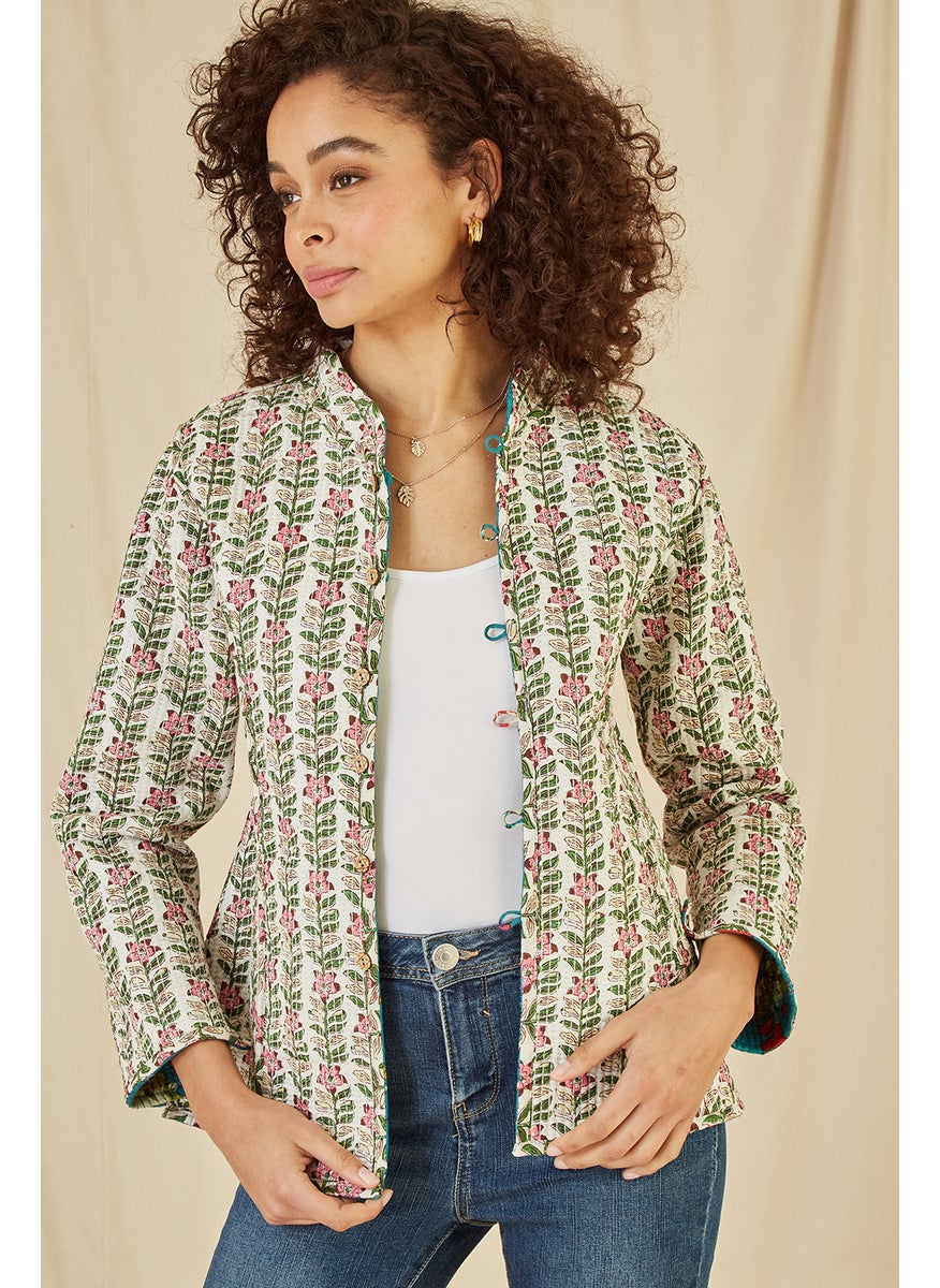 Floral Print Reversible Cotton Quilted Jacket