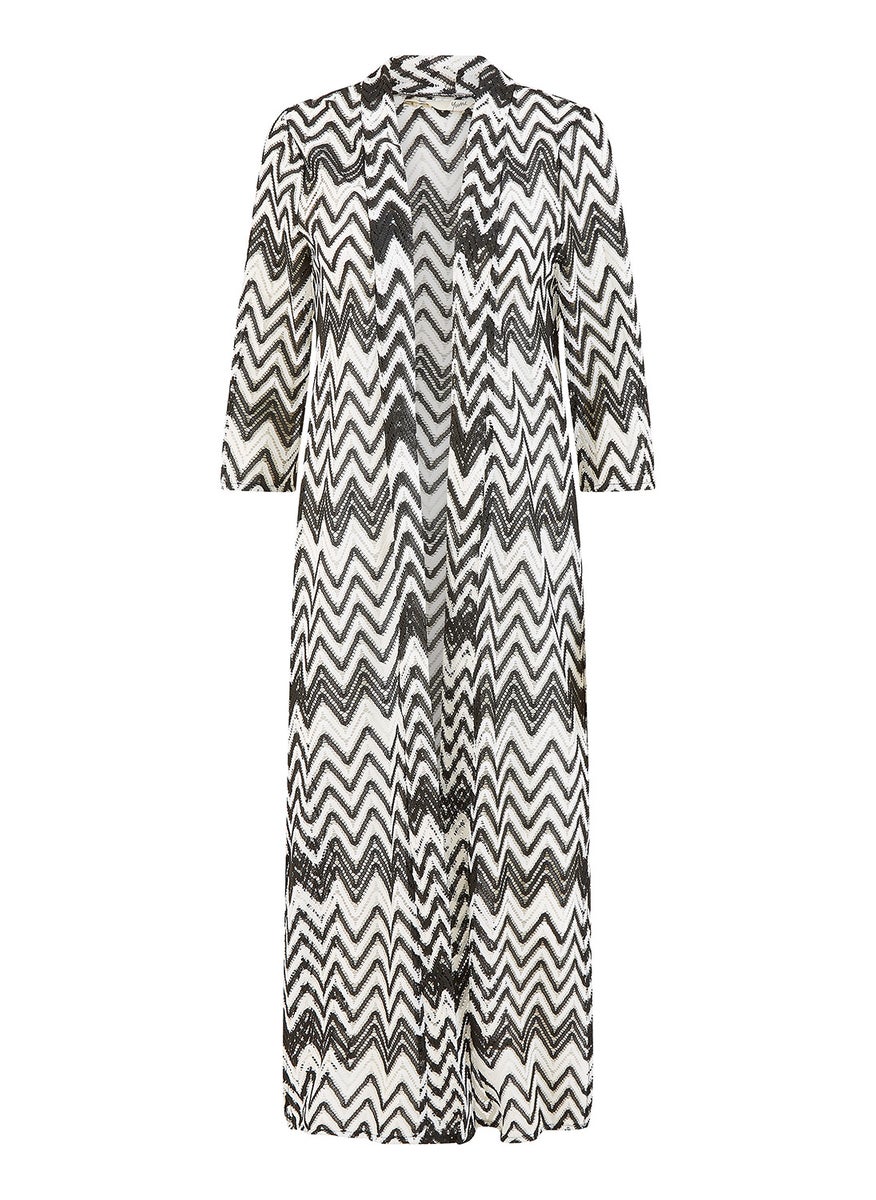 Zig Zag Crochet Long Knitted Kimono