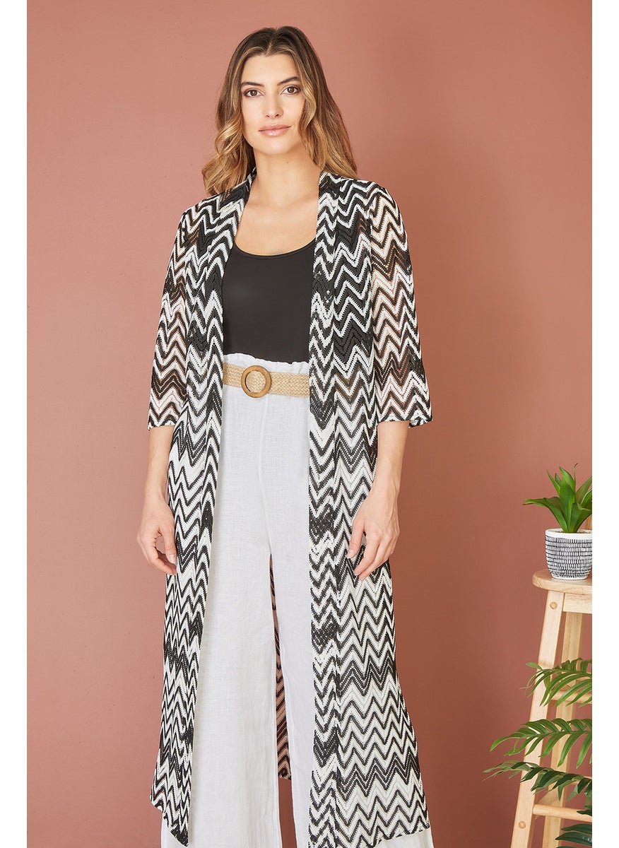 Zig Zag Crochet Long Knitted Kimono