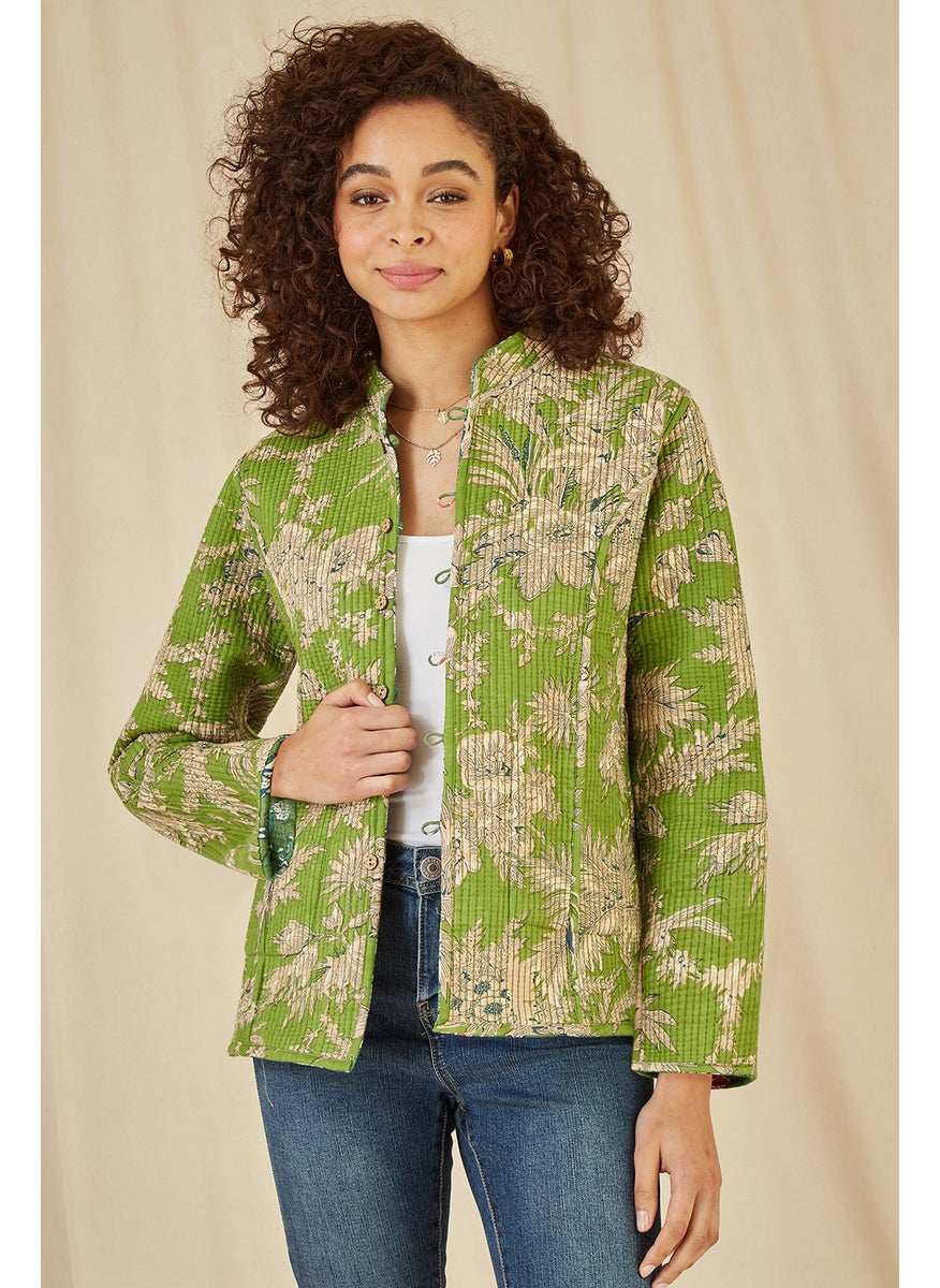 Floral Print Reversible Cotton Quilted Jacket