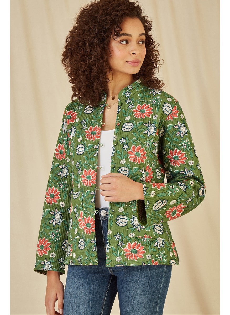 Floral Print Reversible Cotton Quilted Jacket