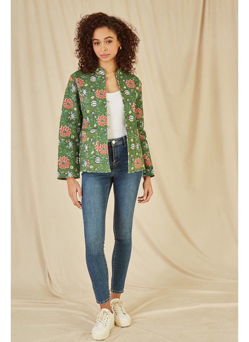 Floral Print Reversible Cotton Quilted Jacket