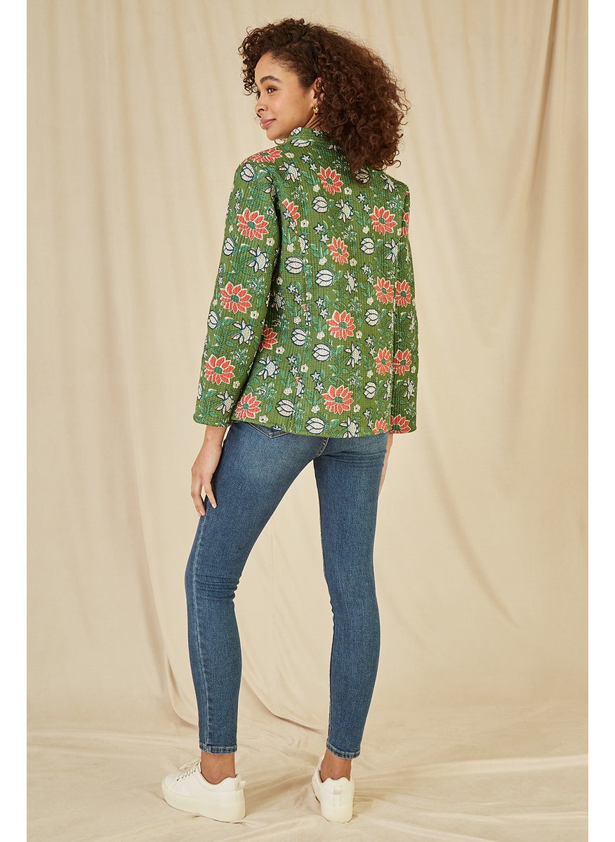 Floral Print Reversible Cotton Quilted Jacket