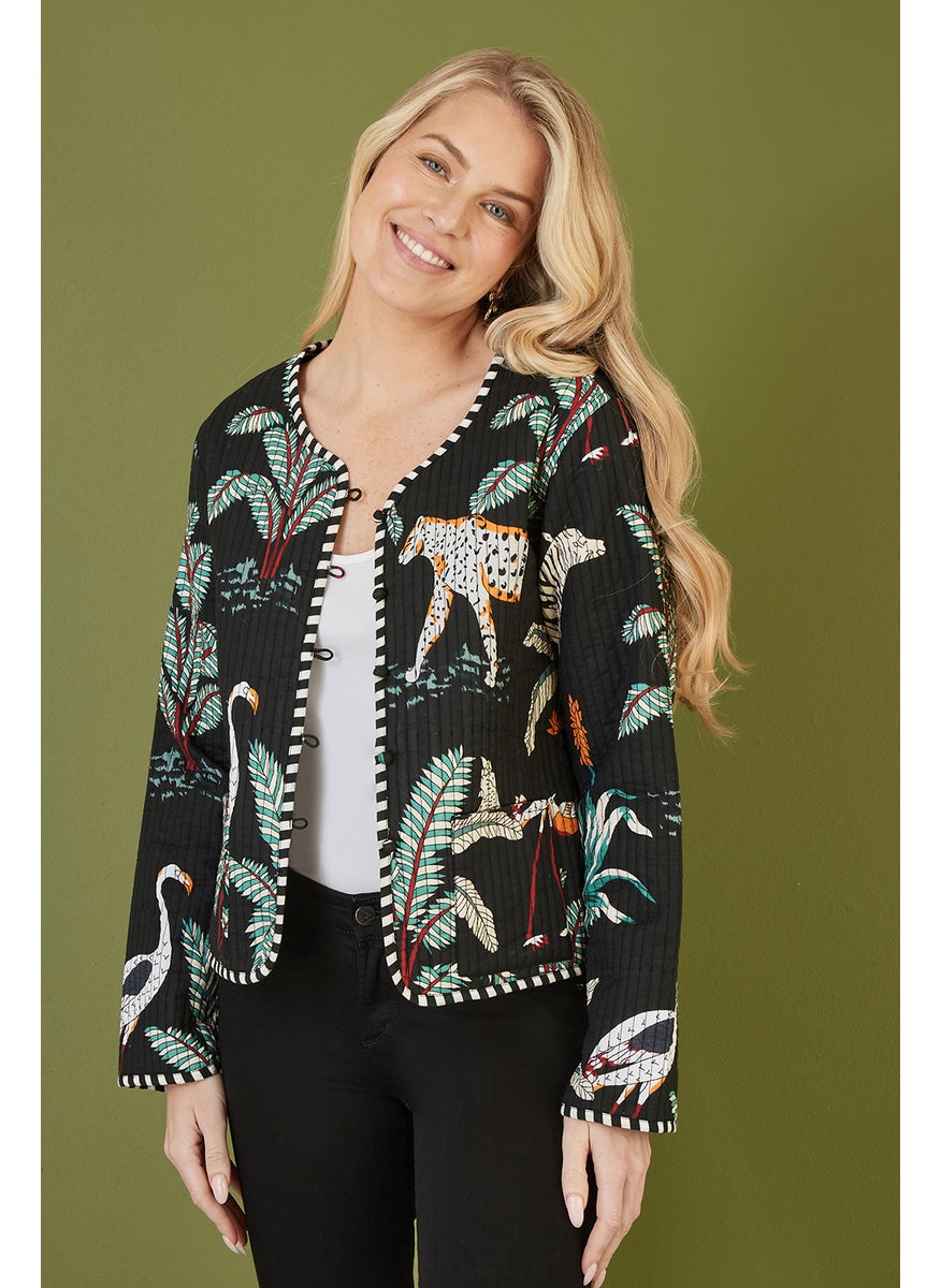 Animal Print Reversible Cotton Cropped Quilted Jacket