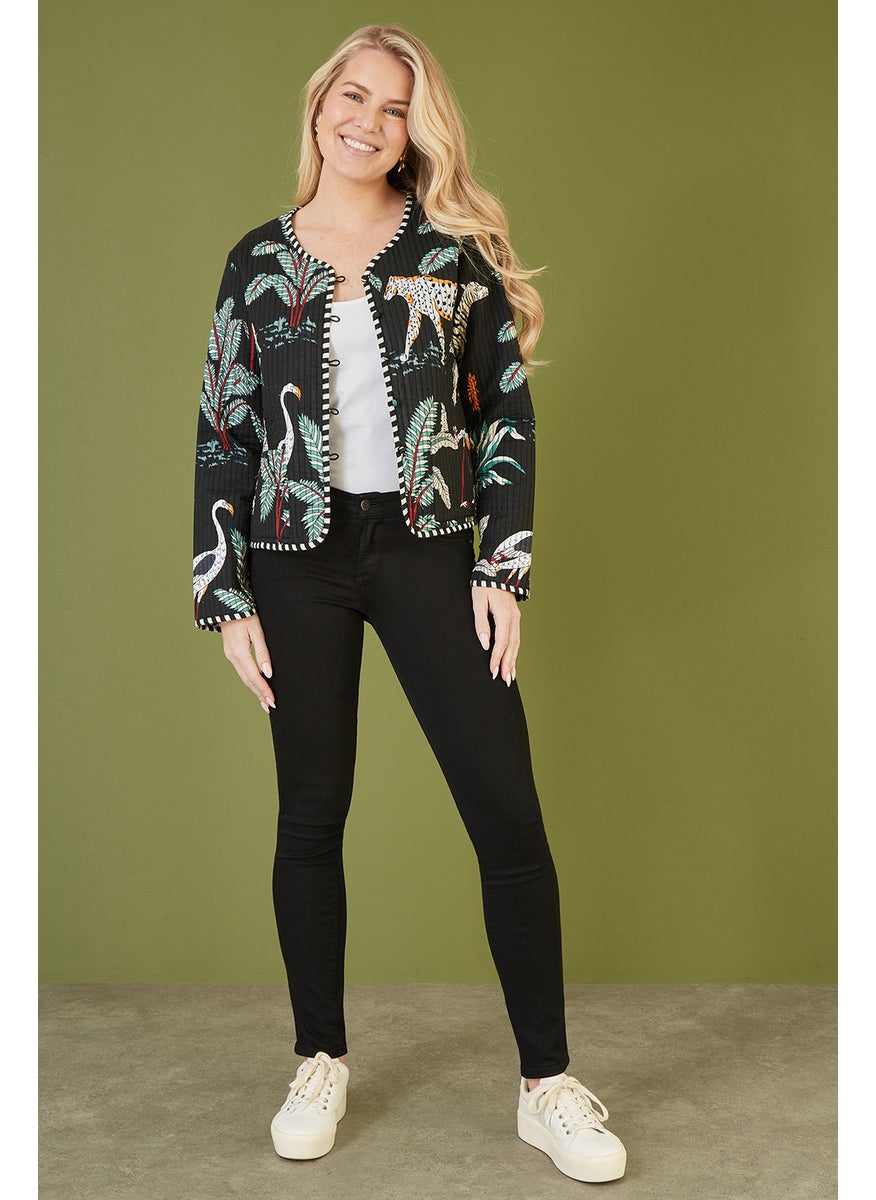 Animal Print Reversible Cotton Cropped Quilted Jacket