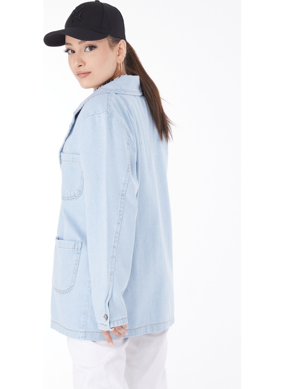 24049-ICE-BLUE-SNOW Double Breasted Denim Jacket