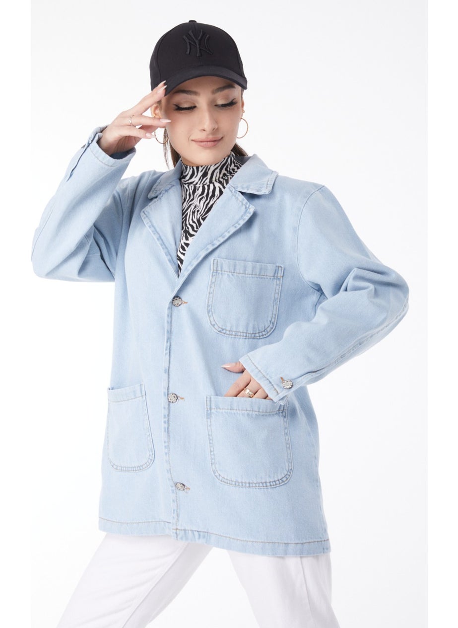 24049-ICE-BLUE-SNOW Double Breasted Denim Jacket