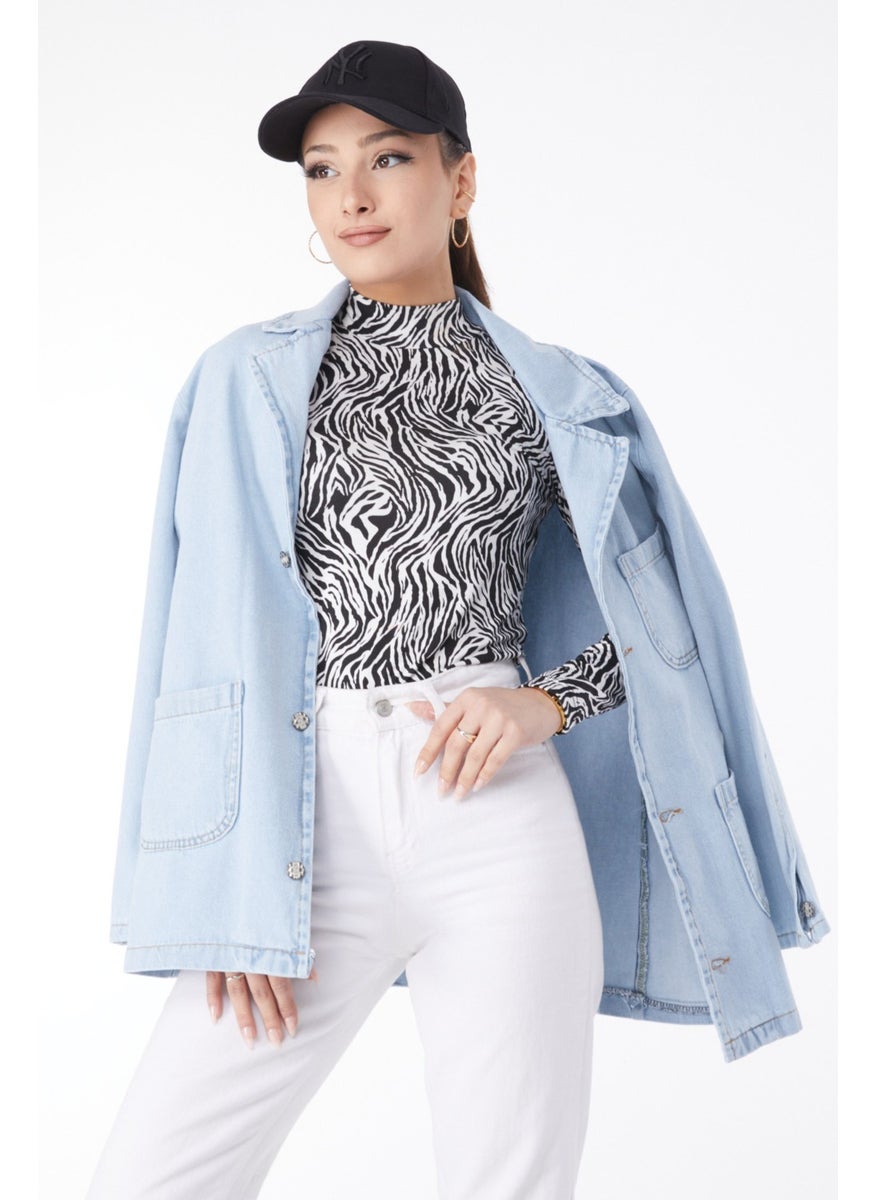 24049-ICE-BLUE-SNOW Double Breasted Denim Jacket