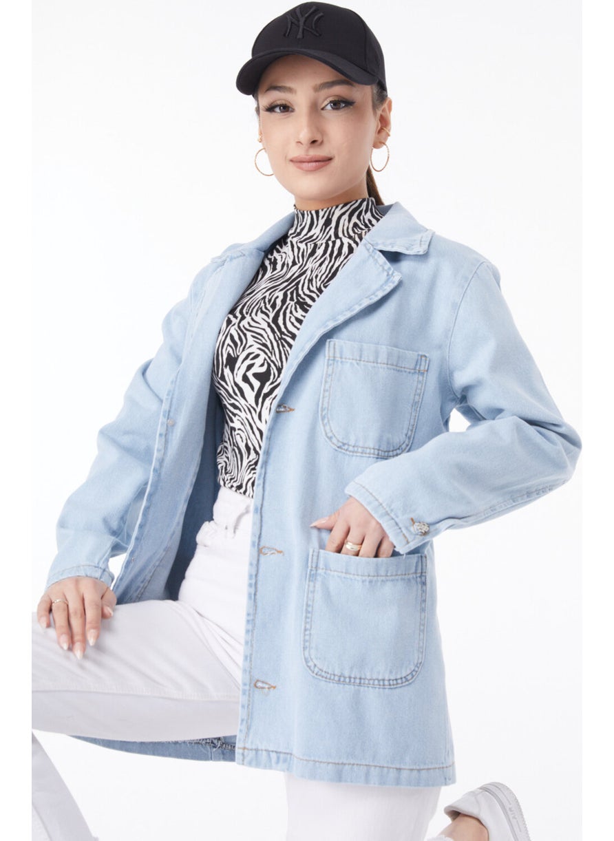 24049-ICE-BLUE-SNOW Double Breasted Denim Jacket