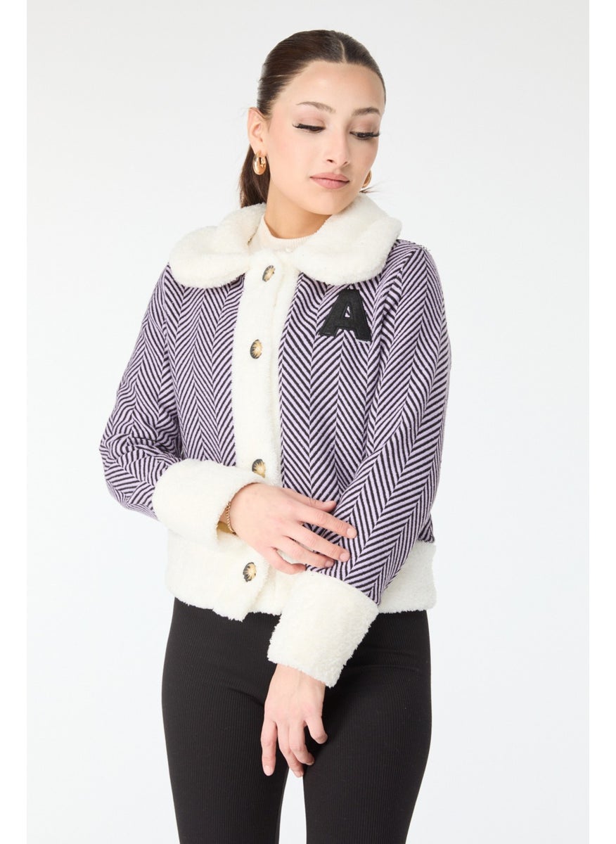 13096-Lilac Printed Plush Jacket