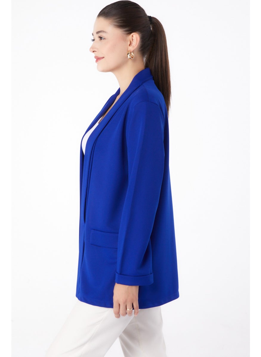 Plain Medium Women's Blue Pocket Detailed Jacket - 13261