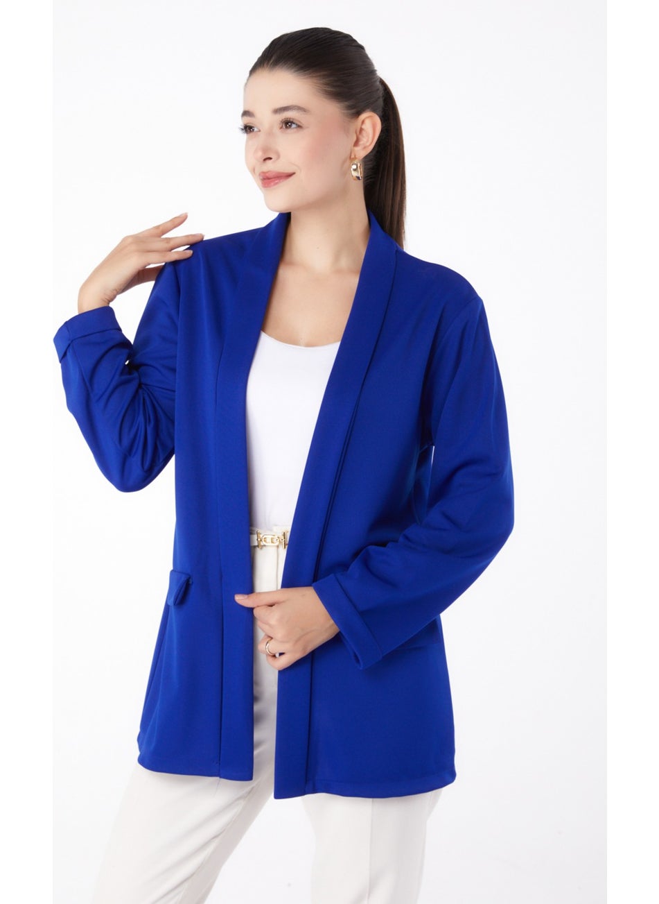 Plain Medium Women's Blue Pocket Detailed Jacket - 13261