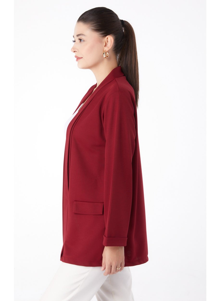 Plain Medium Women's Burgundy Pocket Detailed Jacket - 13261