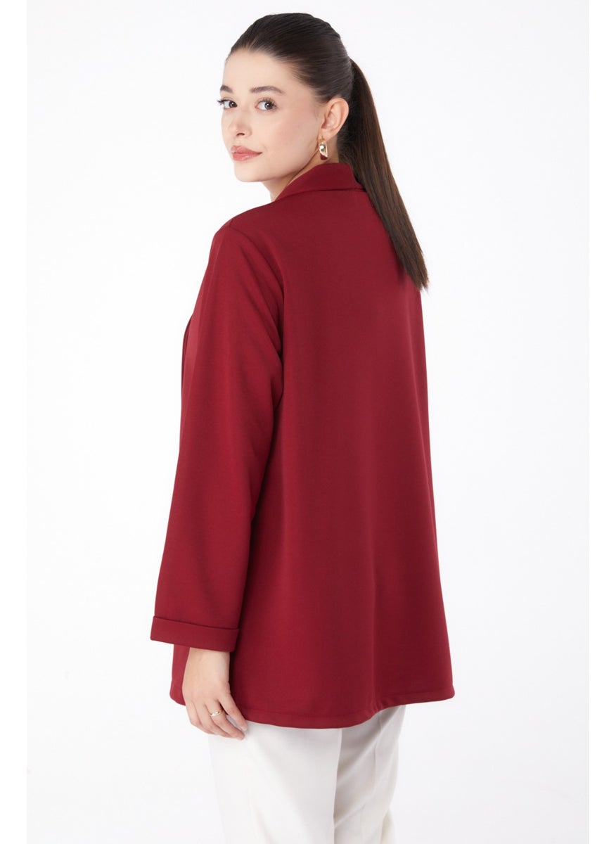 Plain Medium Women's Burgundy Pocket Detailed Jacket - 13261