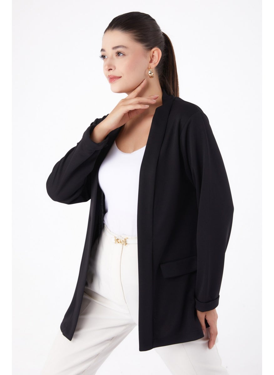 Plain Medium Women's Black Pocket Detailed Jacket - 13261