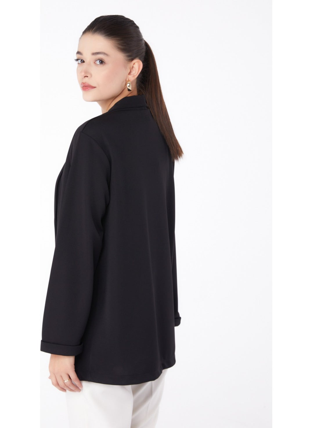 Plain Medium Women's Black Pocket Detailed Jacket - 13261