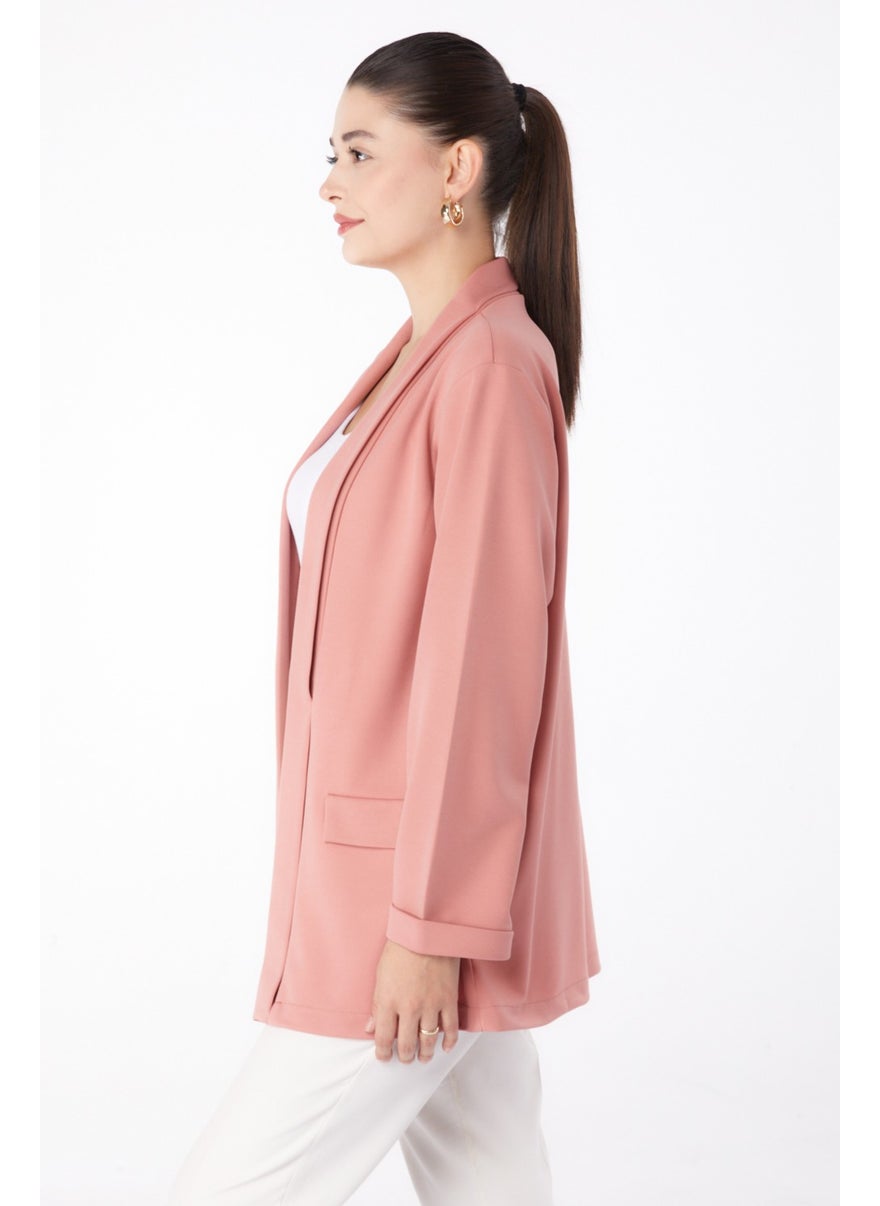 Plain Medium Women's Pink Pocket Detailed Jacket - 13261