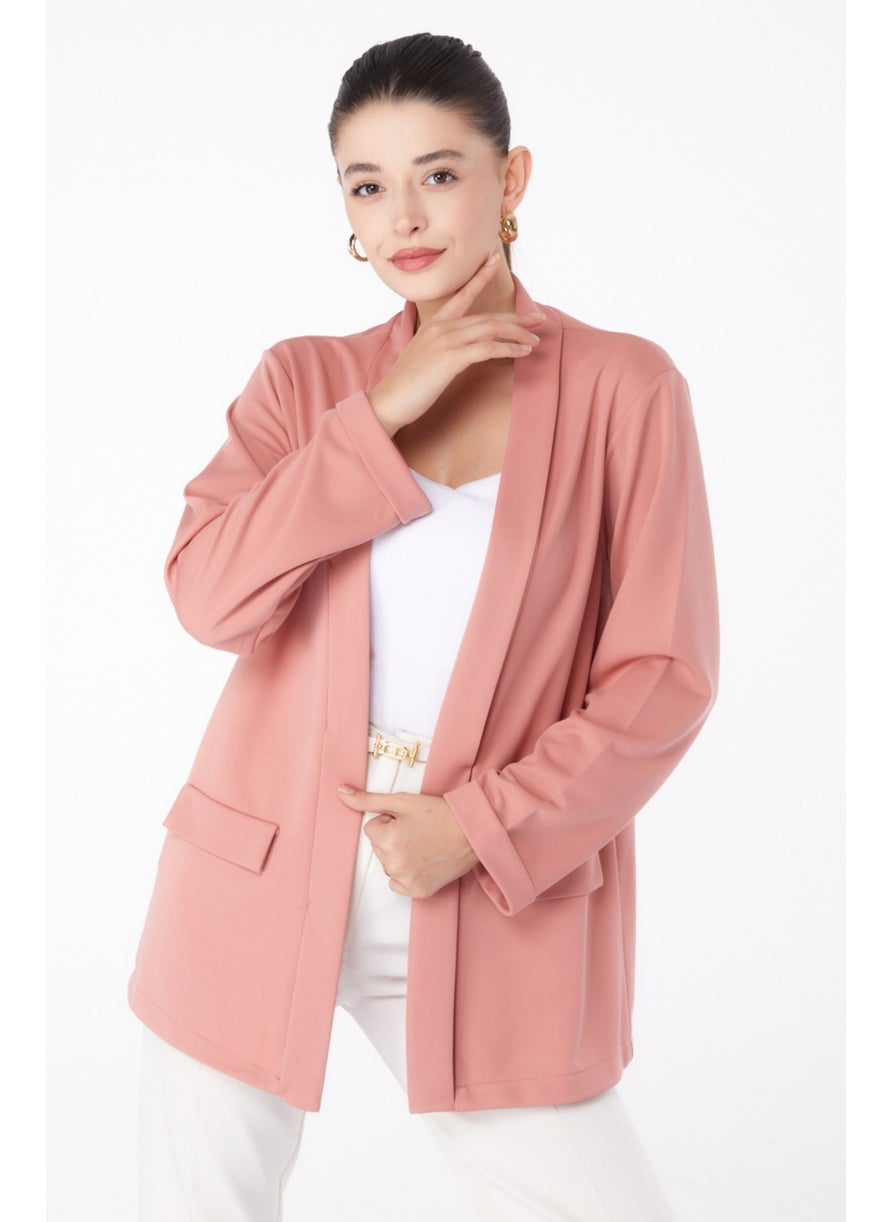 Plain Medium Women's Pink Pocket Detailed Jacket - 13261