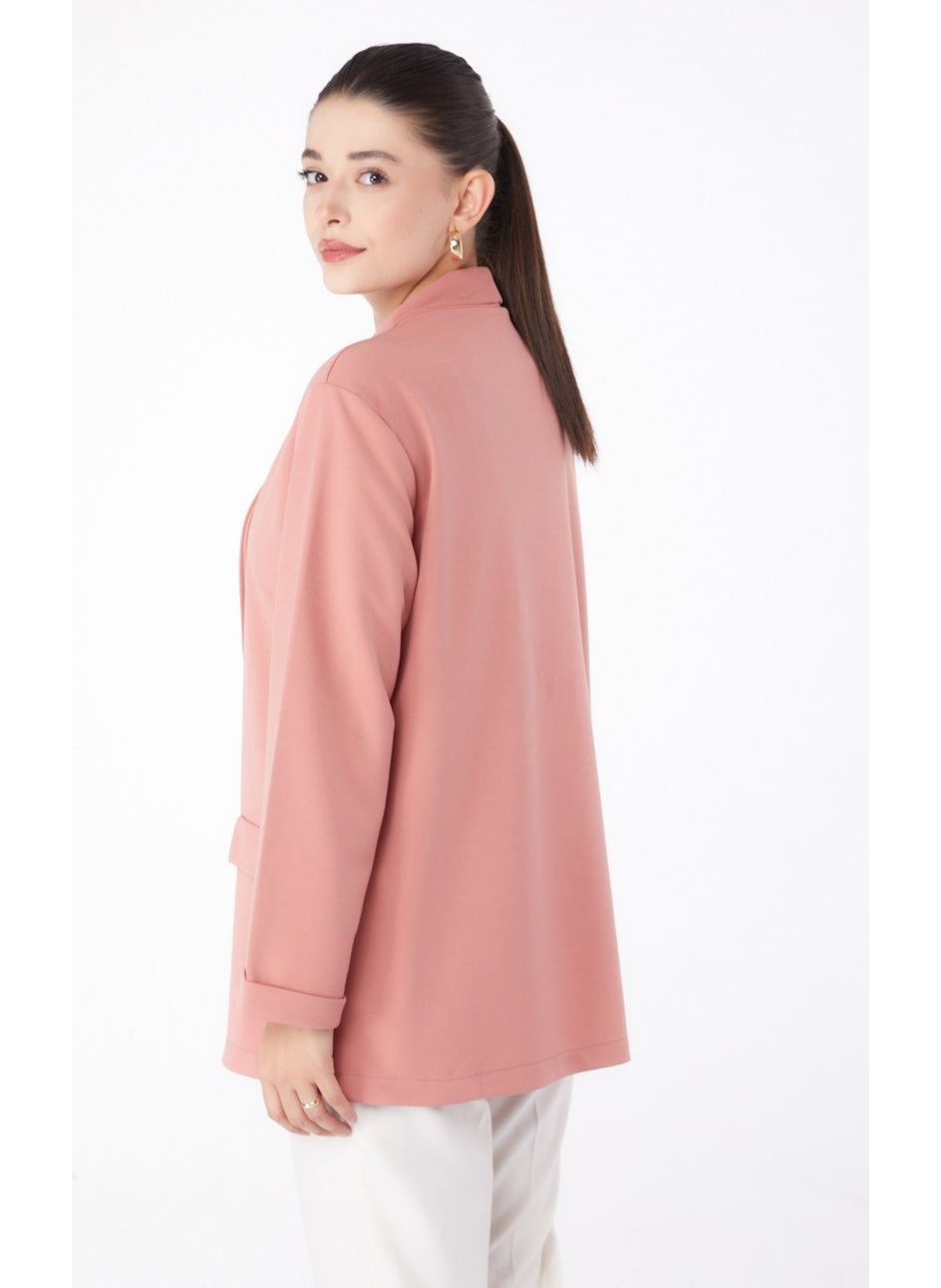 Plain Medium Women's Pink Pocket Detailed Jacket - 13261