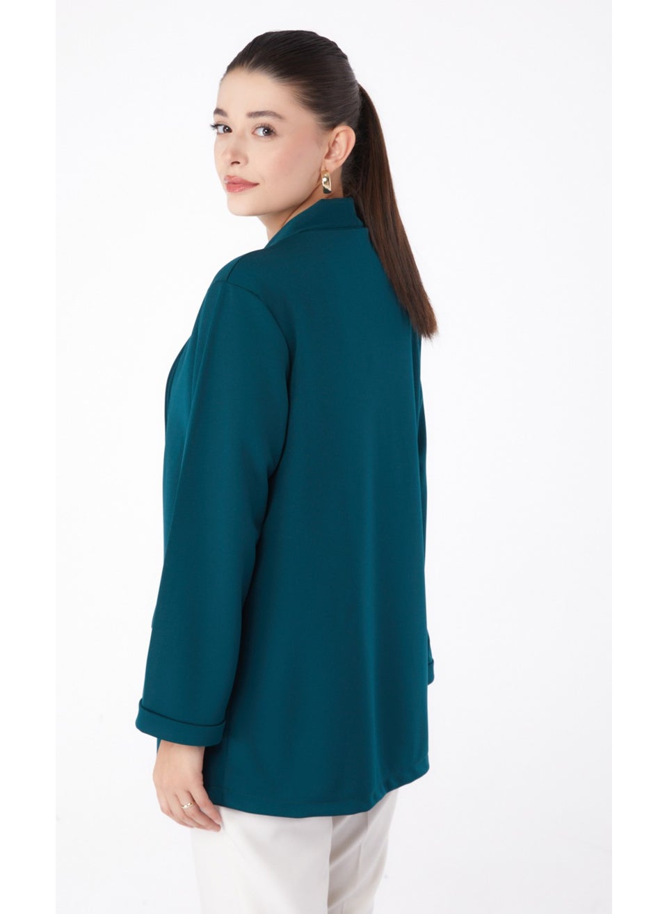 Plain Medium Women's Green Pocket Detailed Jacket - 13261