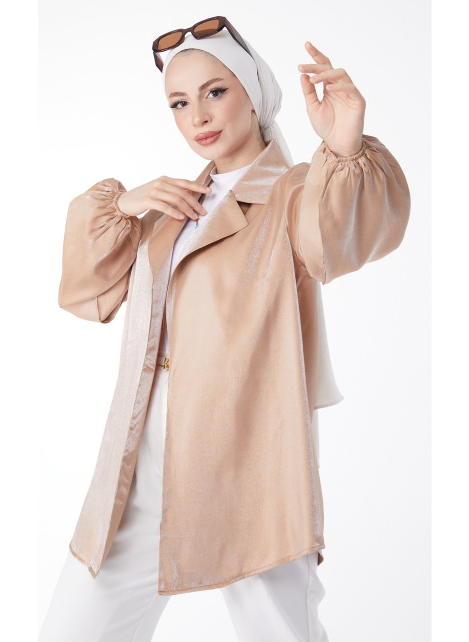 Plain Jacket Collar Women's Mink Shiny Detailed Belted Jacket - 24752