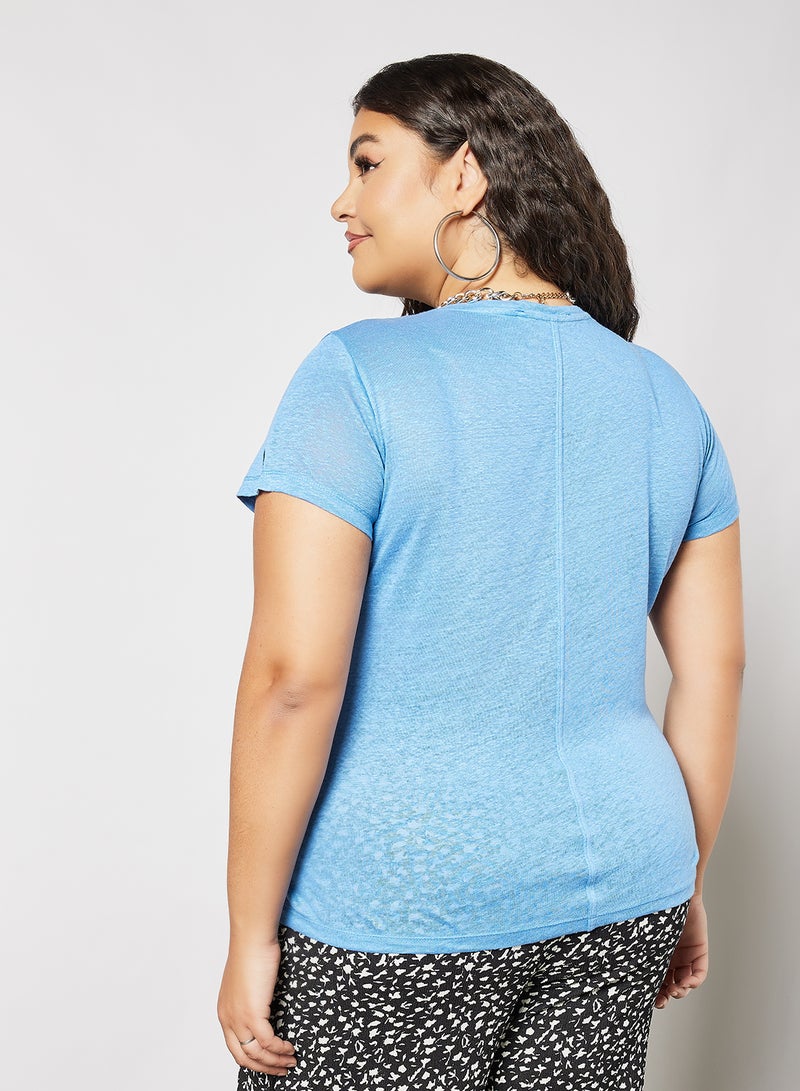 Plus Size Linen T-Shirt Blue