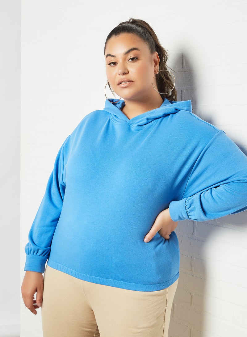 Plus Size Long Sleeve Hoodie Blue