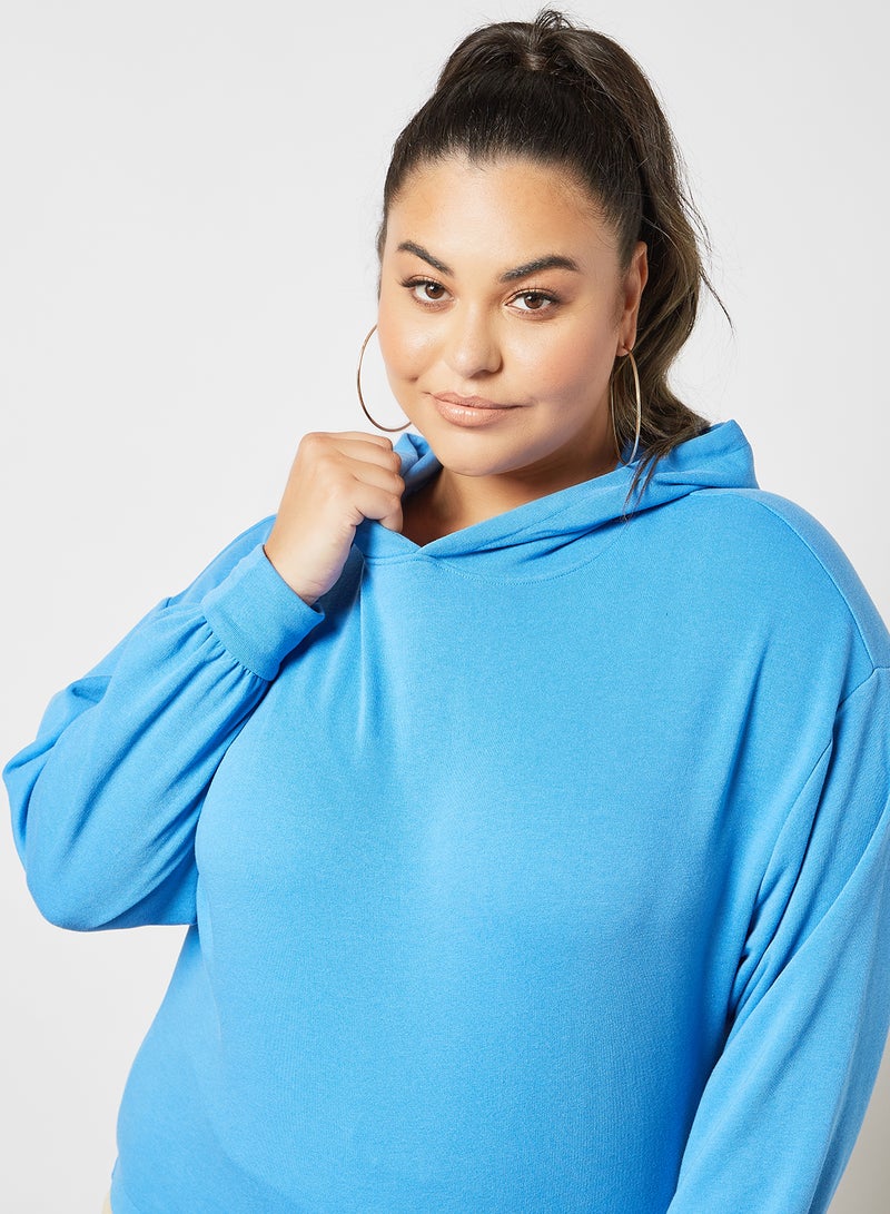 Plus Size Long Sleeve Hoodie Blue