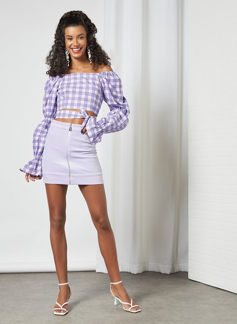 Check Print Crop Top Purple