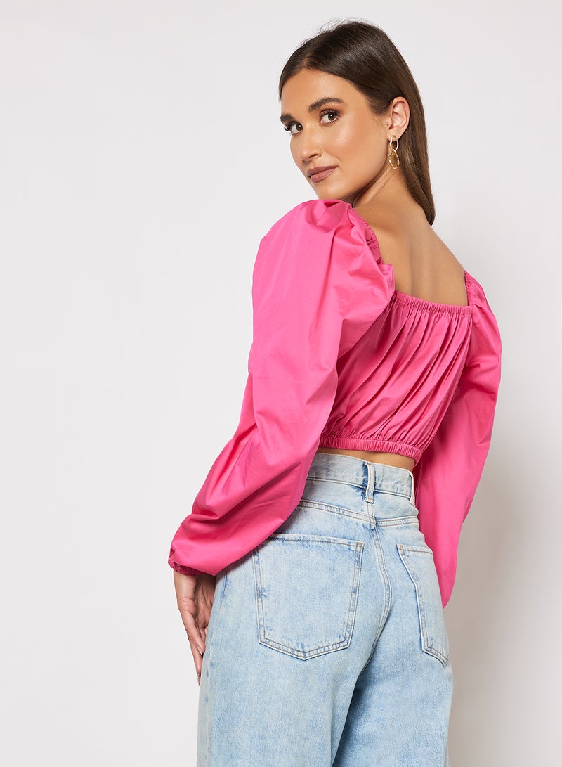 Puff Sleeve Square Neck Top Pink