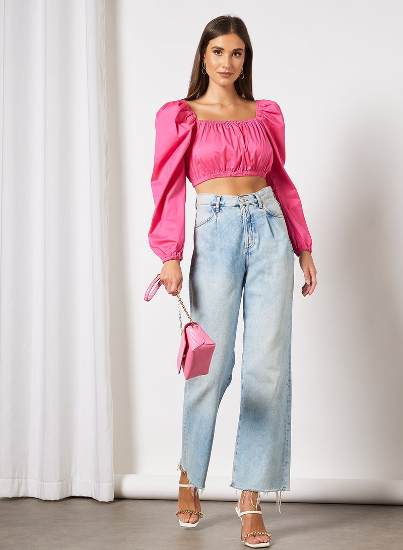 Puff Sleeve Square Neck Top Pink