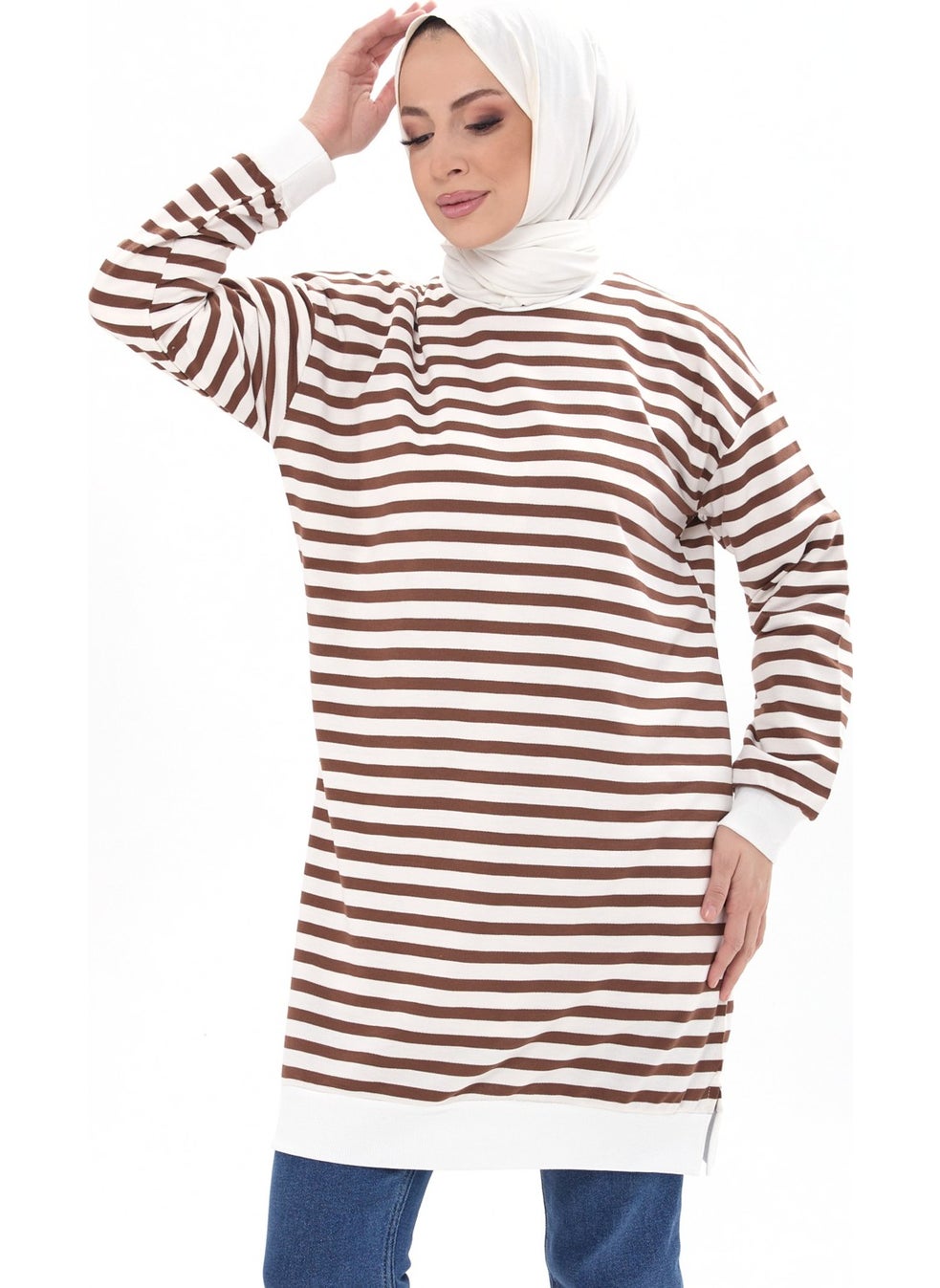 23925-BROWN Striped Tunic