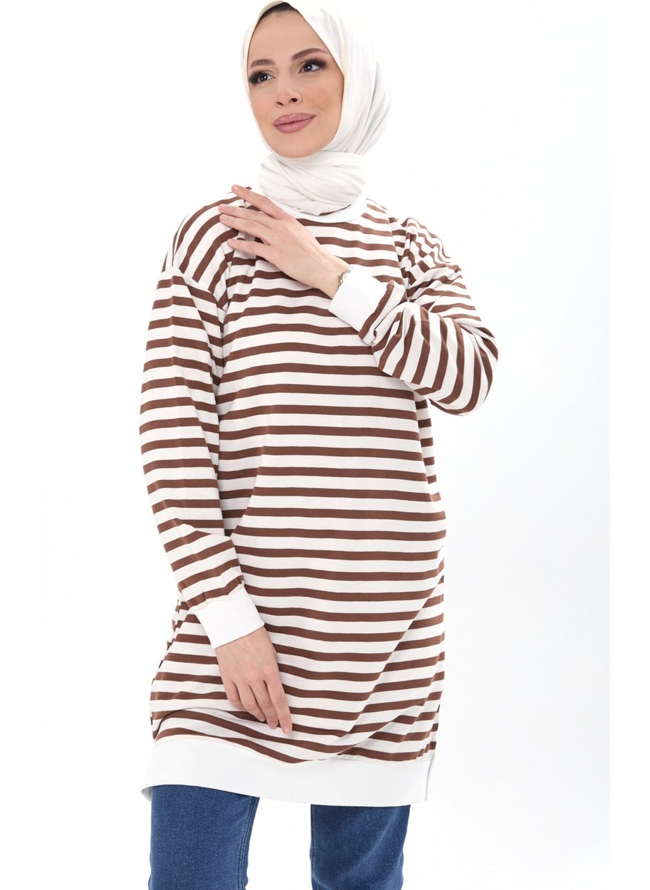 23925-BROWN Striped Tunic