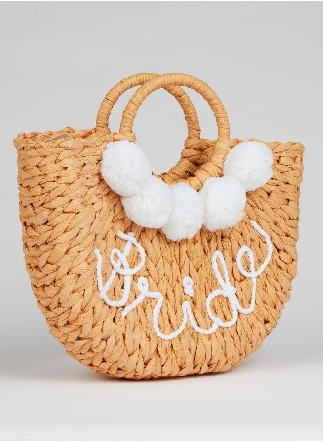 Woven Bride Pom Pom Beach Bag