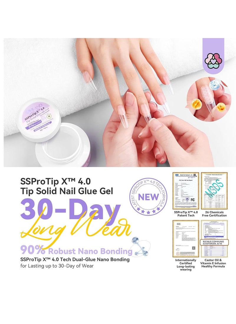 SAVILAND 30g Solid Nail Glue Gel: 30-Day Long Wear 2024 Gel X Nail Glue Solid Gel Strong Adhesive for False Tips 3D Sculpture U V Cured Nail Enthusiasts Home DIY