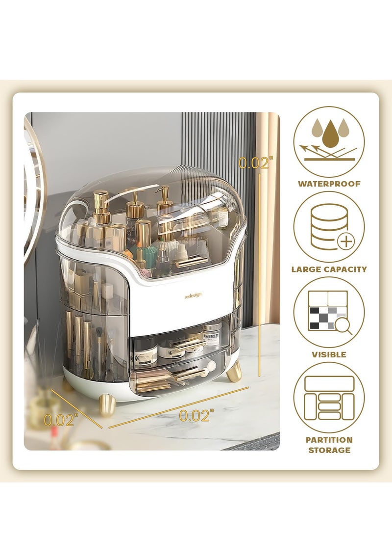 Makeup Organizer，Large Capacity Cosmetic Storage，Skincare Organizer with 2 Storage Drawers, Cosmetics Organizer for Skincare，Lipsticks, Perfume for Bathroom Countertop, Bedroom Dresser (White)
