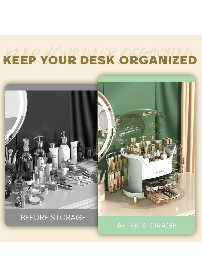 Makeup Organizer，Large Capacity Cosmetic Storage，Skincare Organizer with 2 Storage Drawers, Cosmetics Organizer for Skincare，Lipsticks, Perfume for Bathroom Countertop, Bedroom Dresser (White)