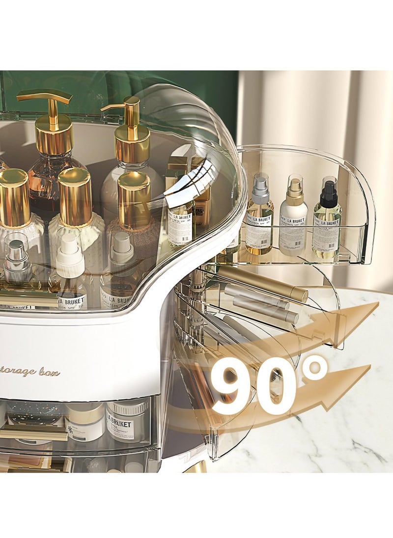 Makeup Organizer，Large Capacity Cosmetic Storage，Skincare Organizer with 2 Storage Drawers, Cosmetics Organizer for Skincare，Lipsticks, Perfume for Bathroom Countertop, Bedroom Dresser (White)