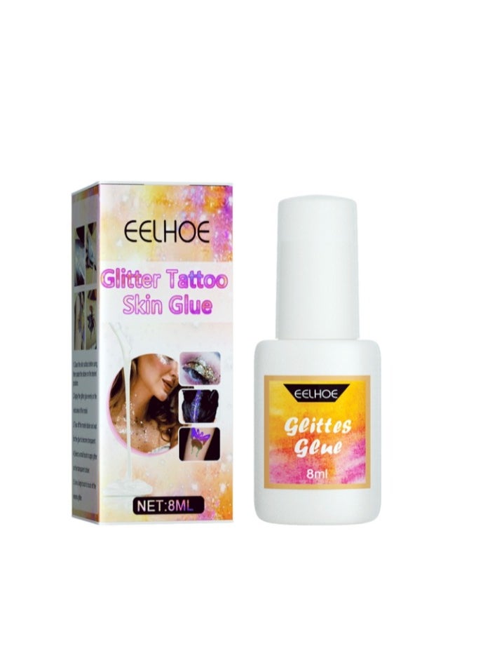 Temporary Tattoo Glue - 8ml Glitter Glue Brush Bottle, Water Soluble Body Painting Glue, Ideal for Halloween, Carnival, Birthday Party, Theme Party, Costume Events & Makeup Artists