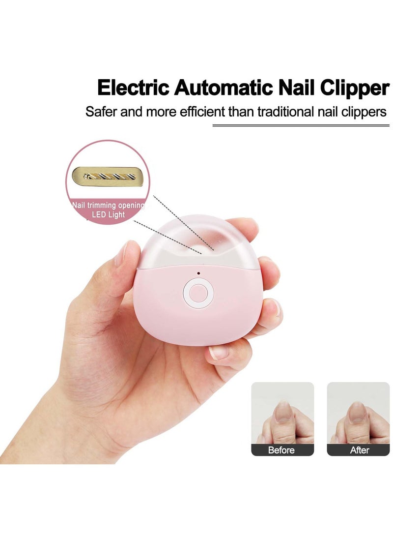 Automatic Electric Nail Clippe, USB Rechargeable Safety Fingernail Trimmer with LED Light & 2 Speeds with Nail Scraps Storage for Baby, Kids, Seniors and Adult