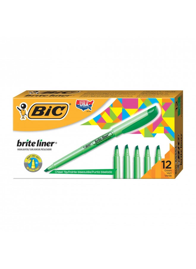 BIC Brite Liner Highlighter, Chisel Tip, Green, 12-Count (BL11-GREEN)