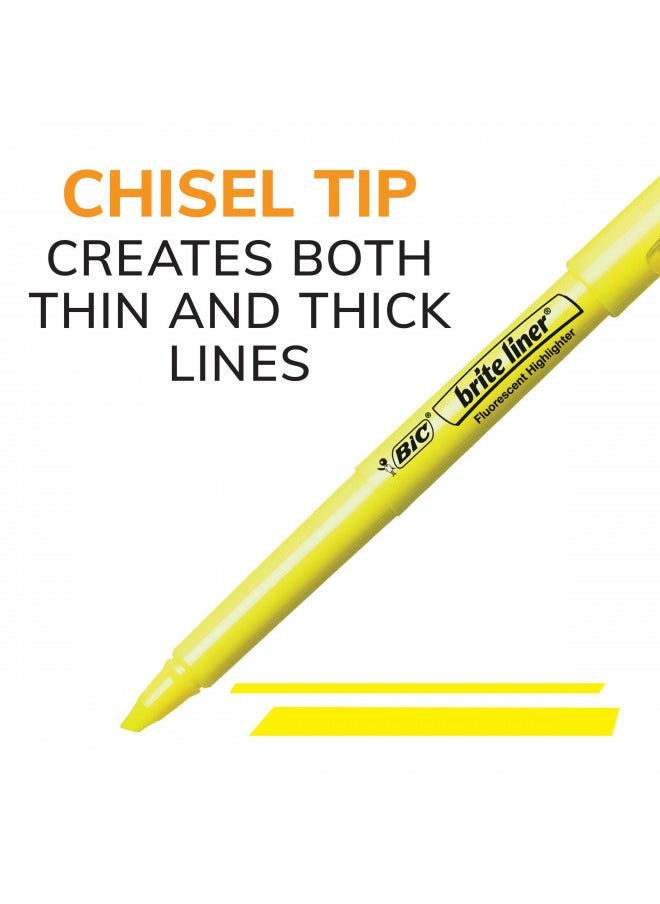 BIC Brite Liner Highlighters, Chisel Tip, Yellow Highlighters, 12-Count, For Broad Highlighting or Fine Underlining