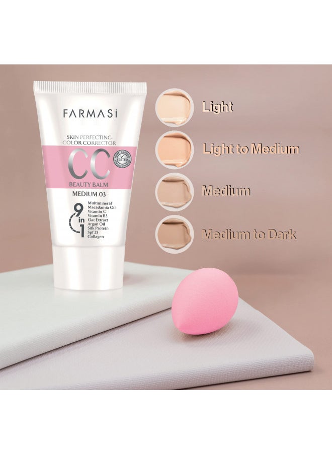 FARMASI CC Color Control Cream, Natural and Flawless Finish, Enriched Formula with Multimineral & Spf 25+, All-Day Hold, All Skin Types, 1.7 fl. oz / 50 ml (Medium)