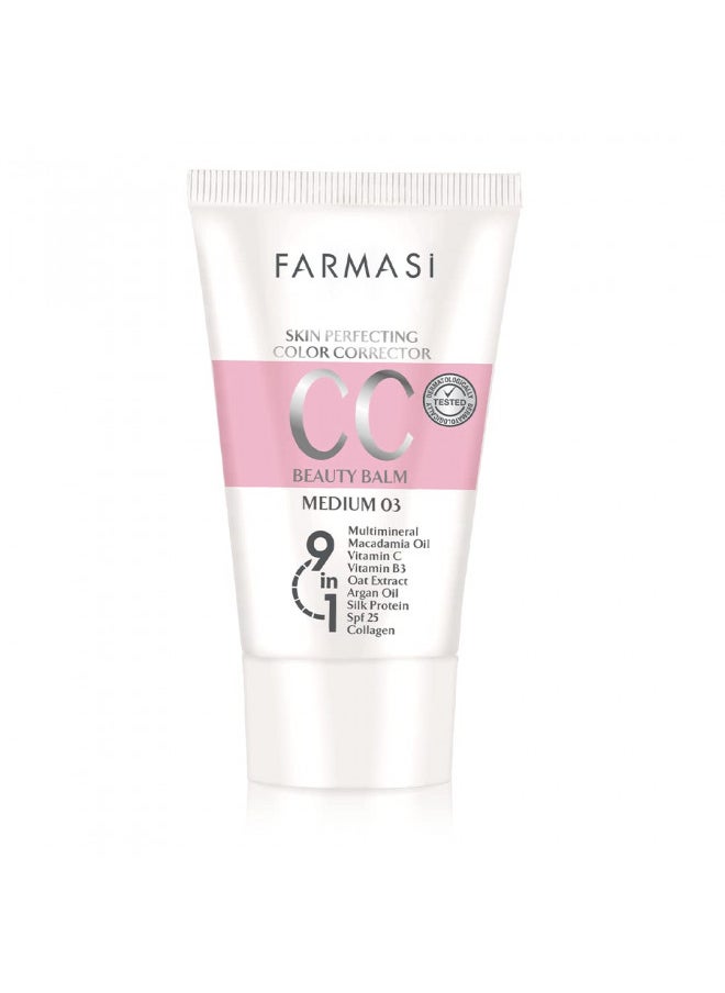 FARMASI CC Color Control Cream, Natural and Flawless Finish, Enriched Formula with Multimineral & Spf 25+, All-Day Hold, All Skin Types, 1.7 fl. oz / 50 ml (Medium)