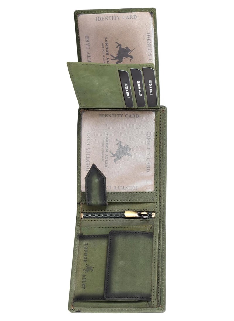 LONDON ALLEY Elk Barnished Vintage Green Men's Leather Wallet
