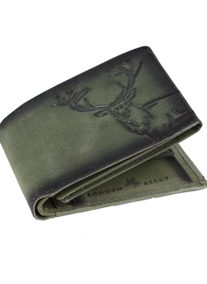 LONDON ALLEY Elk Barnished Vintage Green Men's Leather Wallet