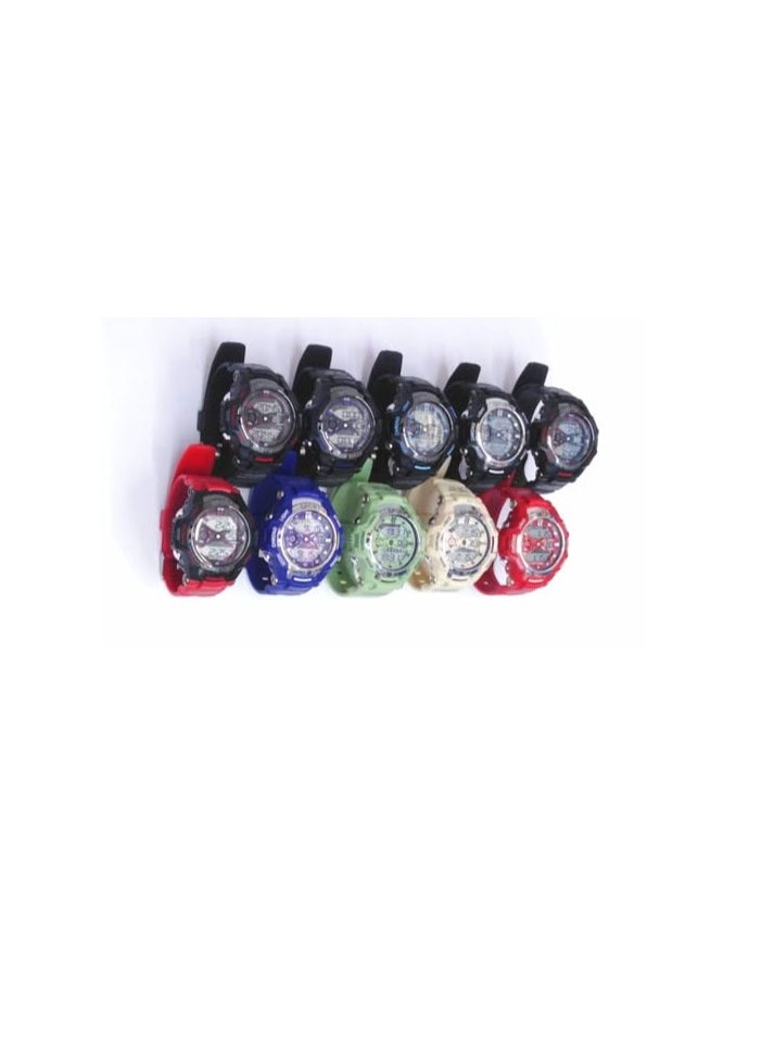 Digital Sports Watches, Assorted Colors, Set of 10