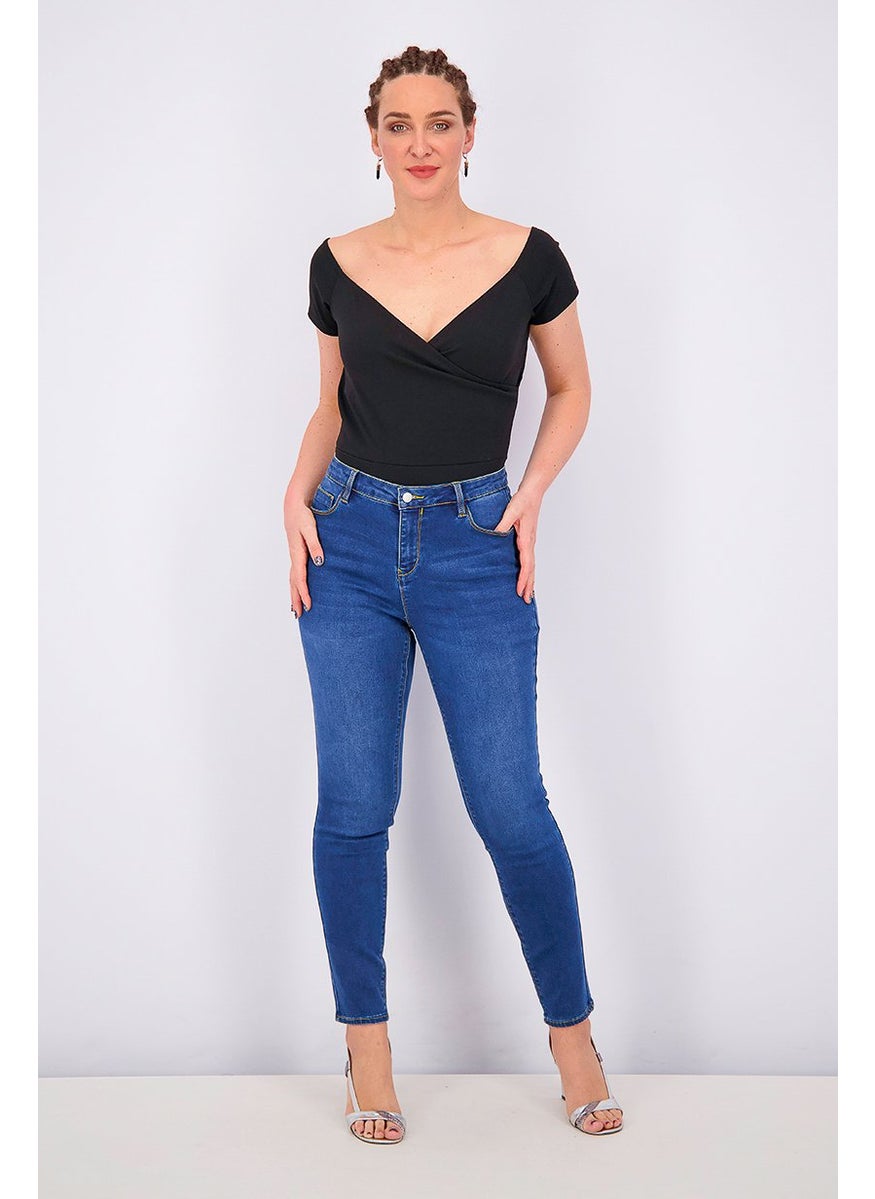 Women Slim Fit Washed Skinny Jeans, Blue Denim