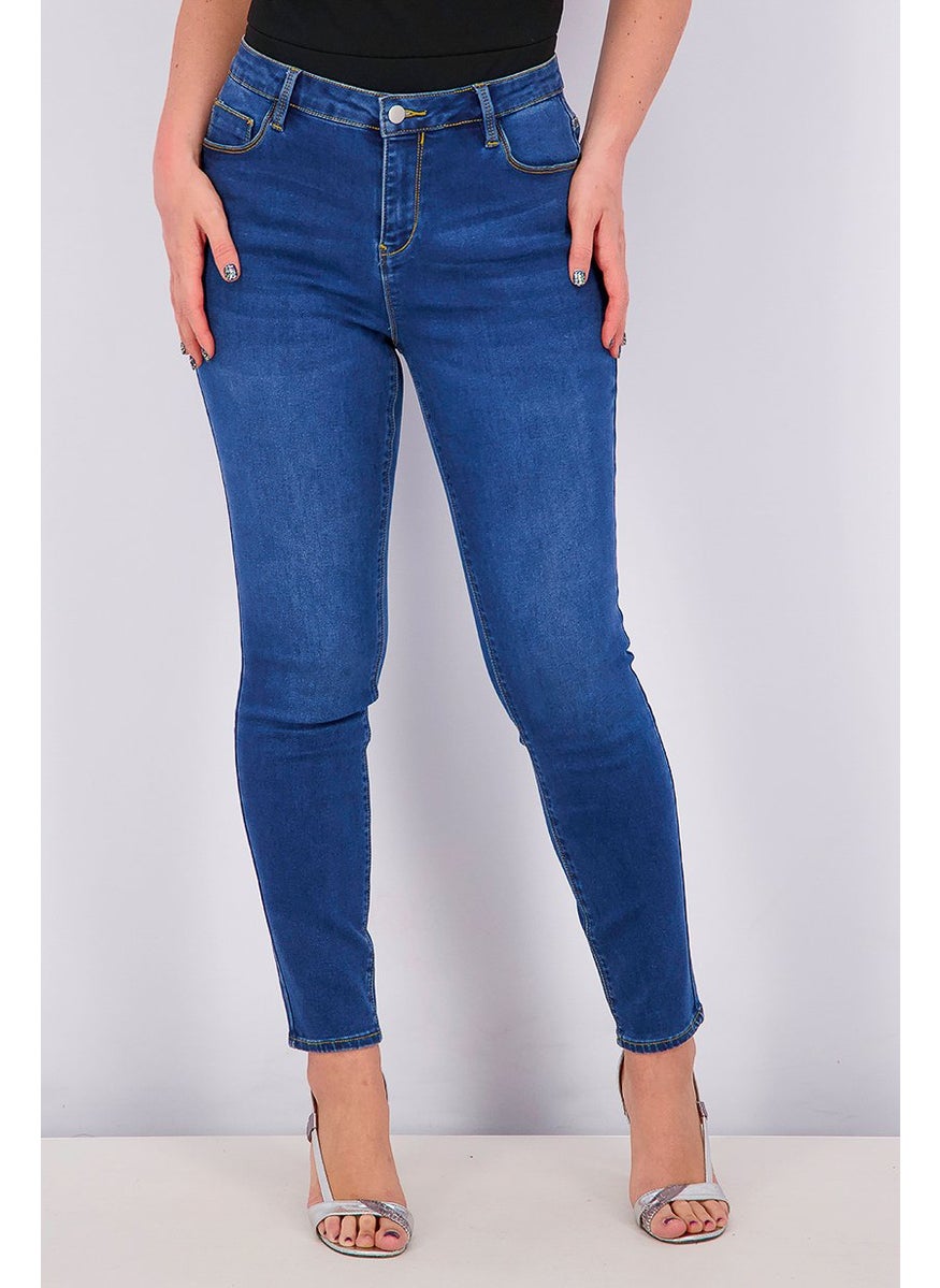 Women Slim Fit Washed Skinny Jeans, Blue Denim
