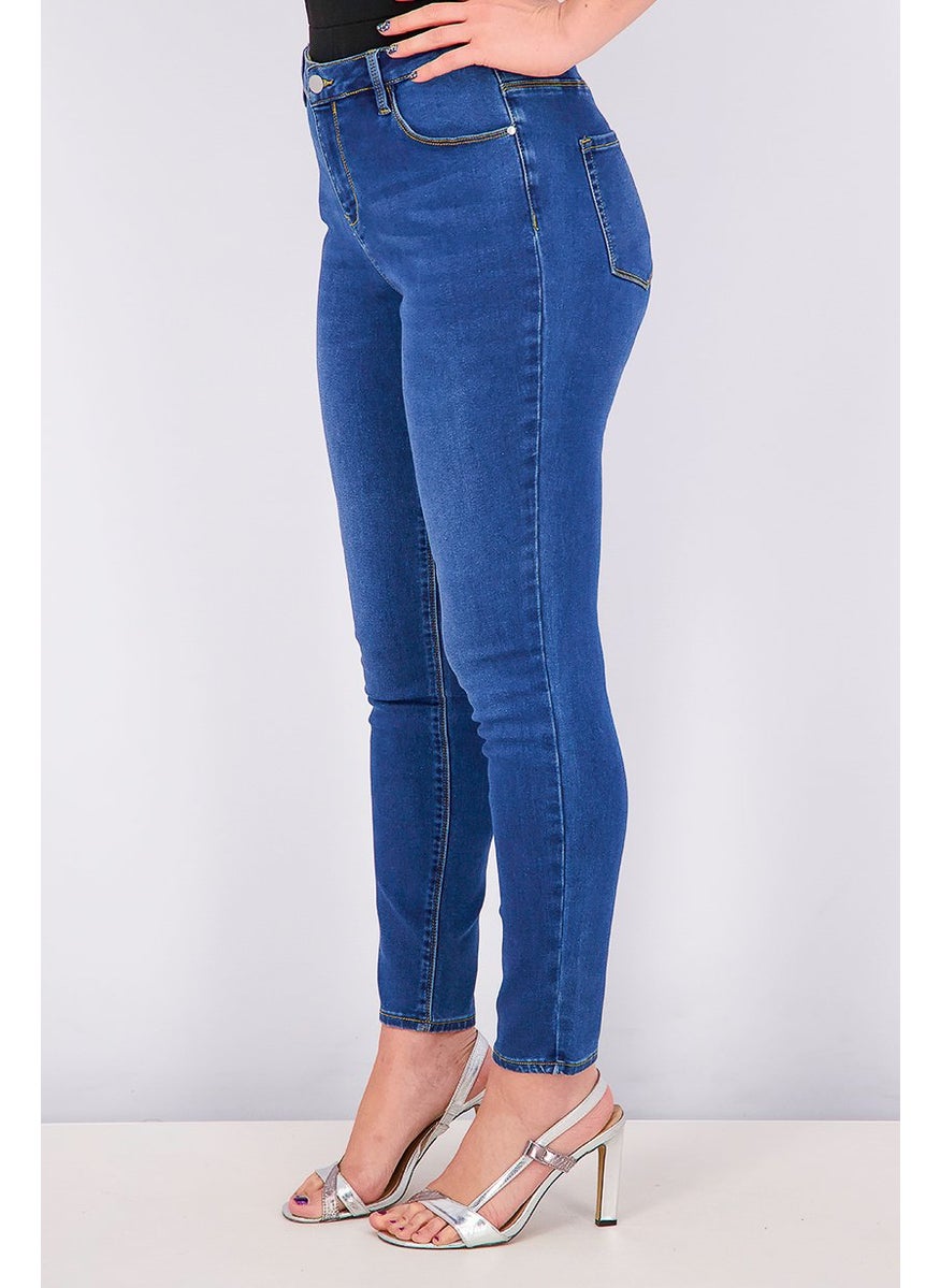 Women Slim Fit Washed Skinny Jeans, Blue Denim